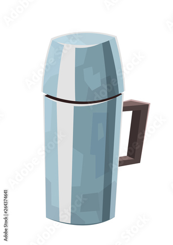 Metal thermos in cartoon style isolated on white background