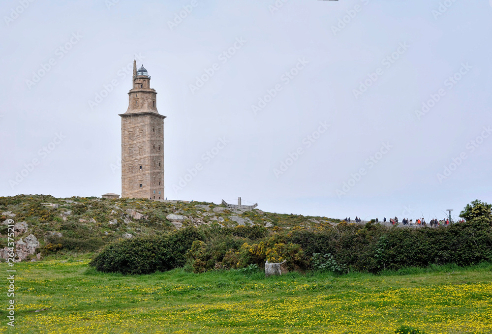 Hercules tower in La Coruna, Galicia, Northern Spain. Roman lighthouse. The oldest lighthouse that still works in the world. 