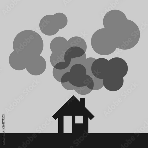 House and household is producing air pollution, fume, emmision and exhaust. Vector illustration