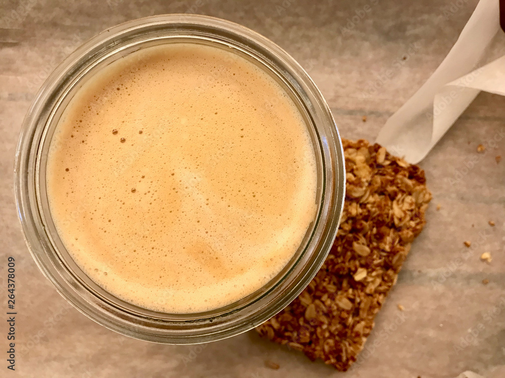 Milk Coffee with Granola Bar served with Tray Milk Coffee with Granola Bar served with Tray