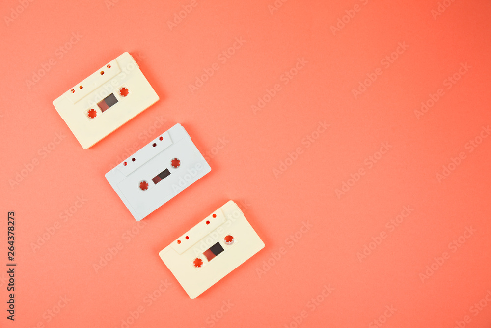 retro audio cassette tape on color background retro audio cassette tape on color background
