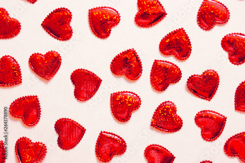A lot of sparkling hearts together on white background