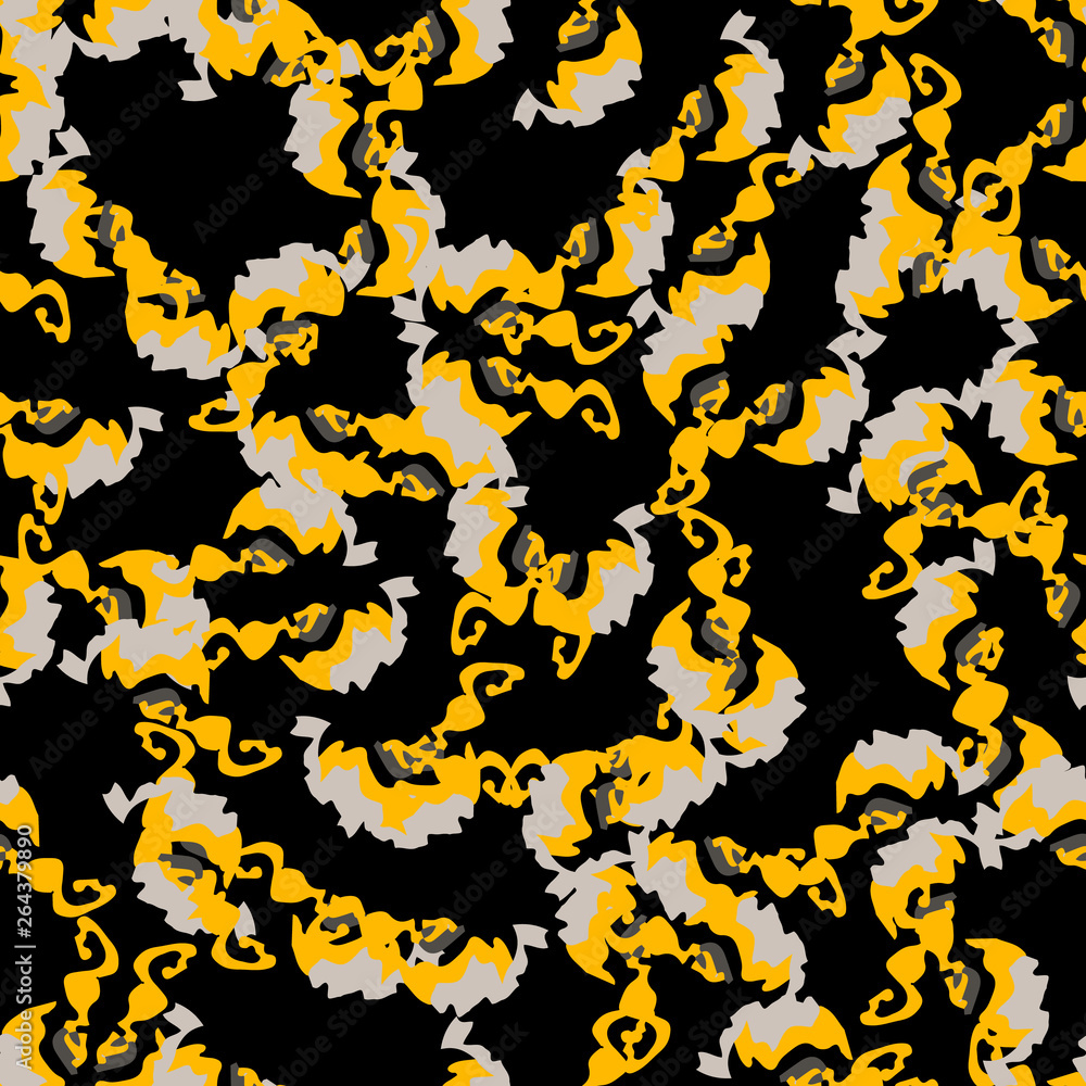 Urban UFO camouflage of various shades of grey, black and yellow colors Urban UFO camouflage of various shades of grey, black and yellow colors