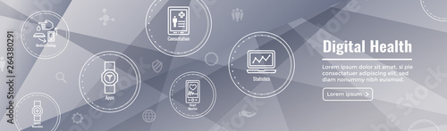 Digital Health Icon Set with Wearable Technology Web Header Banner