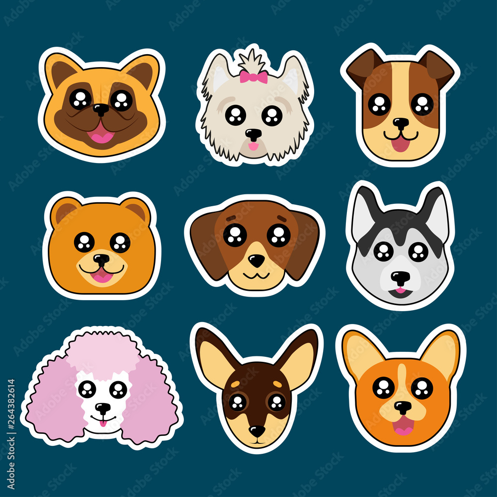 Fashion patch badges with corgi, husky, dog, poodle, boxer, bulldog and other. Very large set of girlish and boyish stickers, patches in cartoon isolated.Trendy print for backpacks, things,clothes