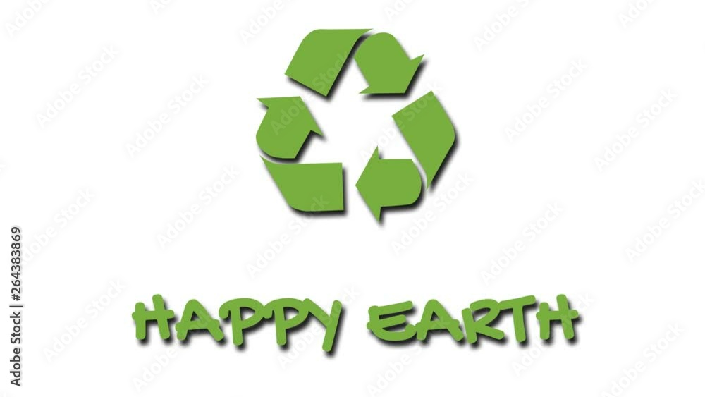 Animation of recycling icon with 'green' slogan - Happy Earth. Green on white Animation of recycling icon with 'green' slogan - Happy Earth. Green on white