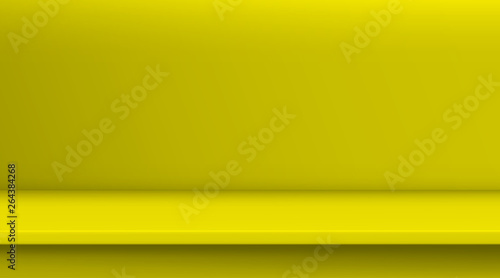 Gradient mesh vector table. Background of empty vivid yellow color table, studio room advertise for your business products. Design banner on content website with copy space display