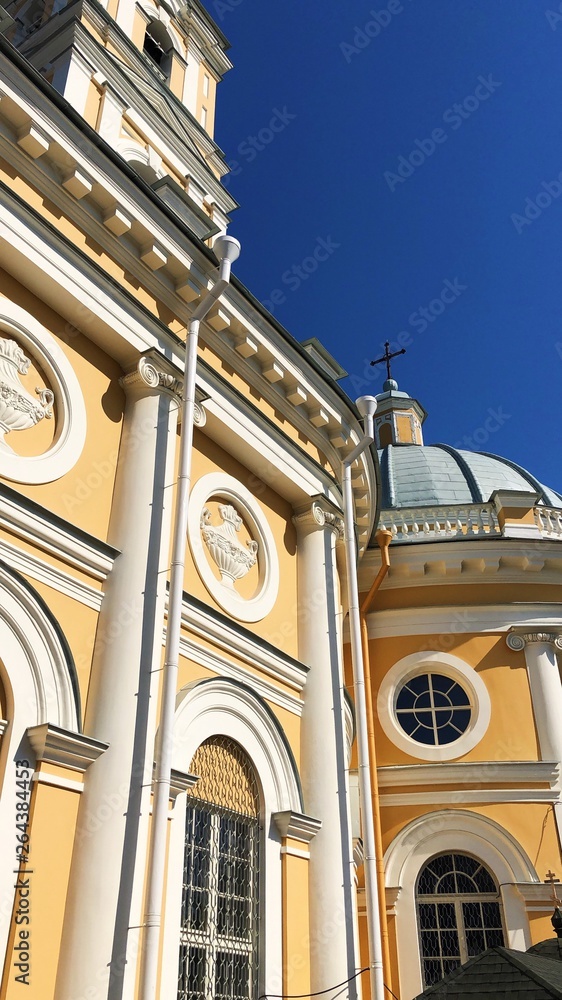 Beautiful yellow Church and blue sky view 