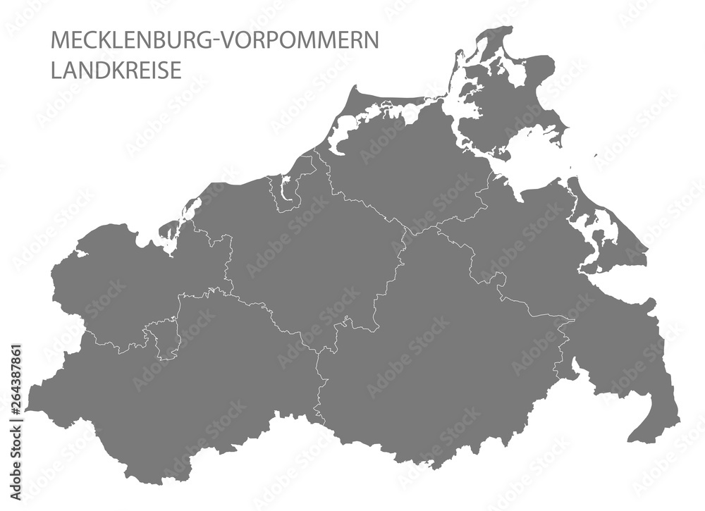 Fototapeta premium Modern Map - Mecklenburg Western Pomerania map with counties gray