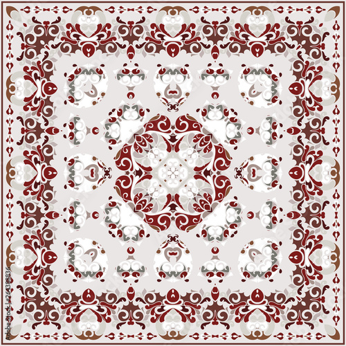 Ancient Arabic square pattern. Colored Persian ornament for fabric design, interior decoration, textile scarf, carpet.