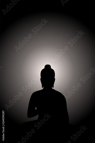 Silhouette Siddhartha gautama with monochrome glowing background