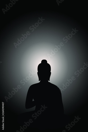 Silhouette Siddhartha gautama with monochrome glowing background