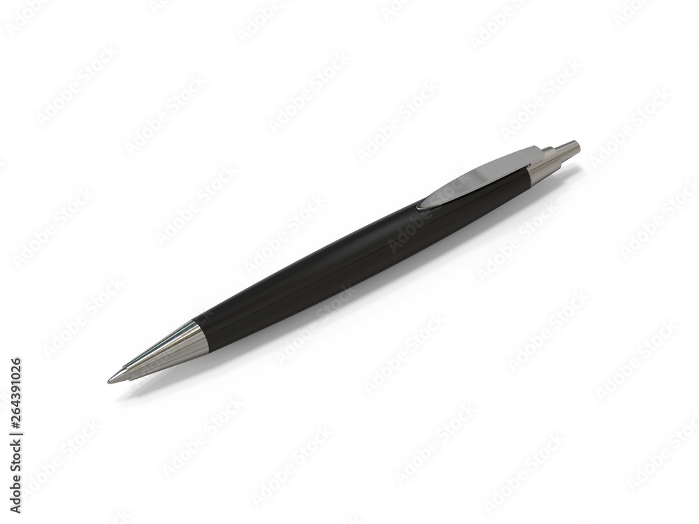 Black ball pen on isolated white background, 3d illustration Black ball pen on isolated white background, 3d illustration