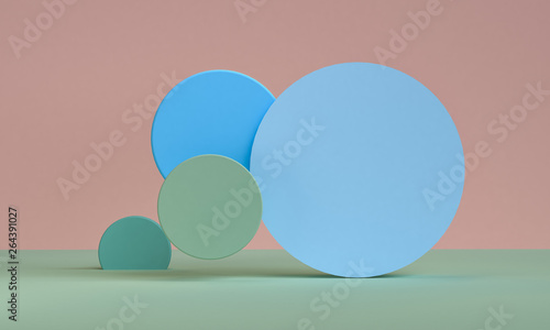 Minimalist abstract background, primitive geometrical figures, pastel colors, 3D render.