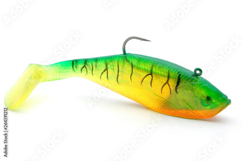 silicone bait with fish hook on white background