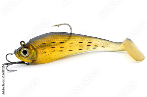 silicone bait with fish hook on white background