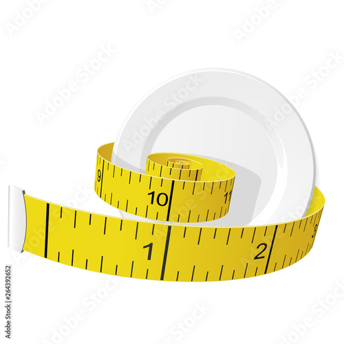 Diet and lose weight concept - measuring tape tighten plate