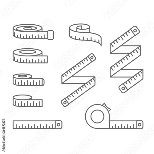Measuring tape icons - reel, tape measure and bobbin, diet and lose weight concept © Anna