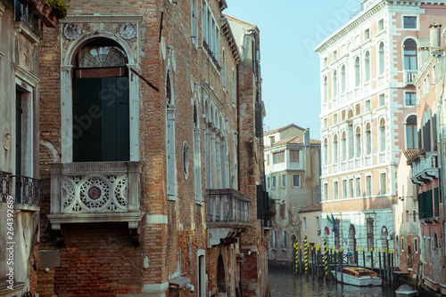 Сhannel with boats in Venice, Italy. Beautiful romantic italian city. photo