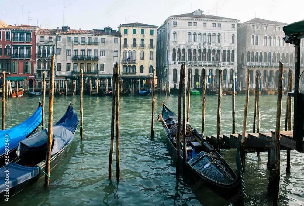 Grand Сhannel with gondolas, Venice, Italy. Beautiful romantic italian city.
