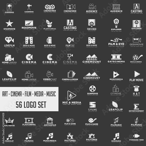 set collection of cinema film logo design with black color, icon element