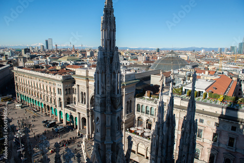 Roof of Milan Cathedral, Duomo di Milano, Italy, one of the largest Gothic churches in the world.