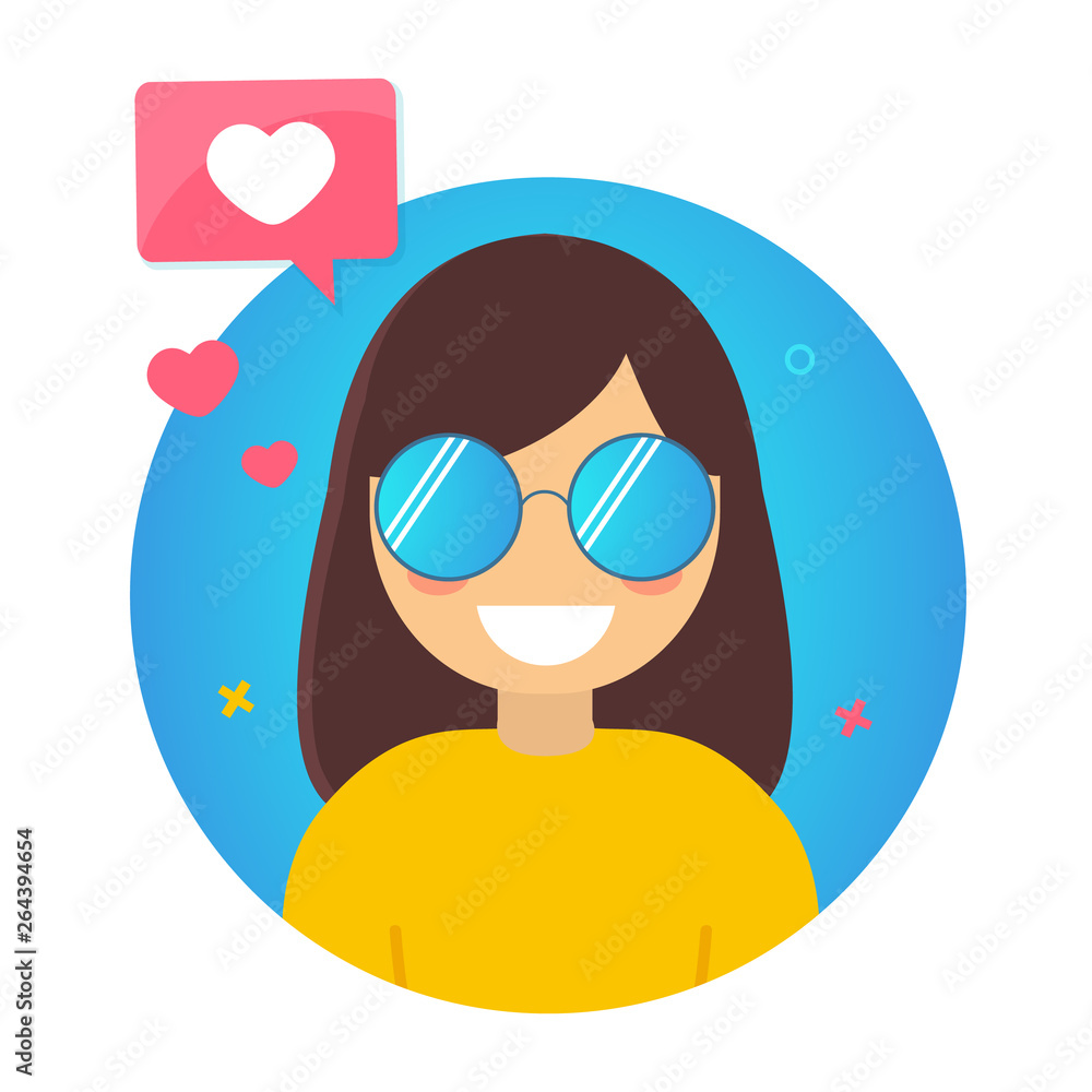 Blogger concept icon. Popular Young Girl with like simbol. Blogger concept icon. Popular Young Girl with like simbol.