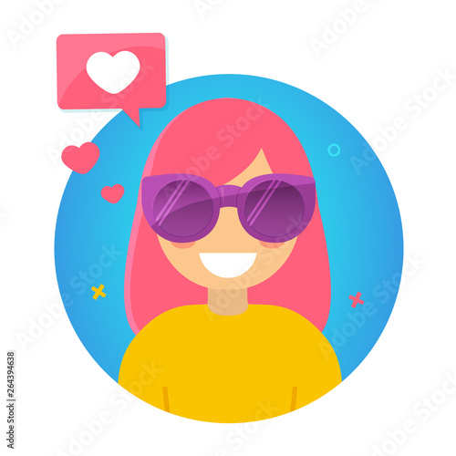 Blogger concept icon. Popular Young Girl with pink hair.