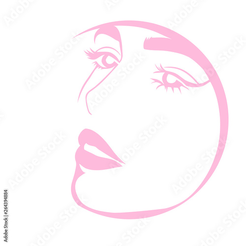 Fashion illustration of girl. Continuous line drawing of female face  minimalism  make-up  woman beauty  vector illustration for t-shirt design  print graphics style. Tattoo  logo. Woman s portrait.