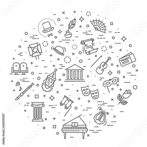 Theater linear icons. Theatre collection of isolated symbols - Vector