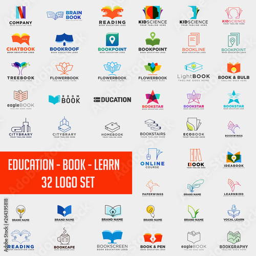 book education logo collection design abstract,education logo set download