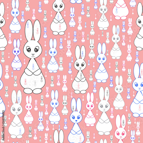 Pink seamless pattern with rabbits . 