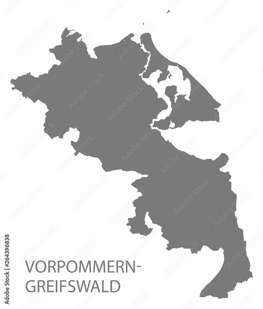 Vorpommern-Greifswald grey county map of Mecklenburg Western Pomerania DE