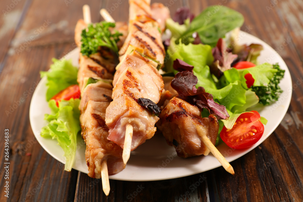 grilled skewer meat and lettuce grilled skewer meat and lettuce