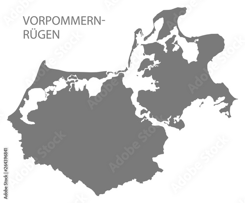 Vorpommern-Ruegen grey county map of Mecklenburg Western Pomerania DE