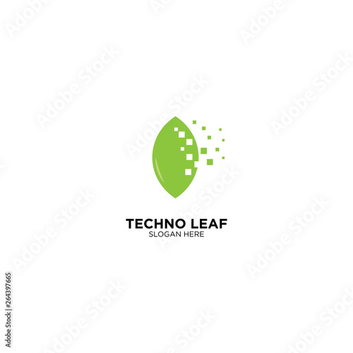 Techno Leaf logo template, vector illustration - Vector