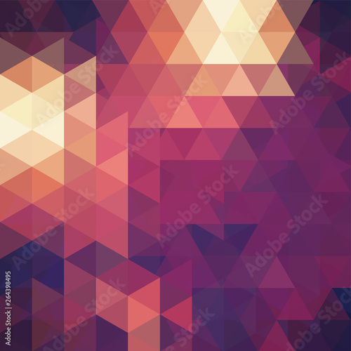 Geometric pattern, triangles vector background in purple, orange tones. Illustration pattern