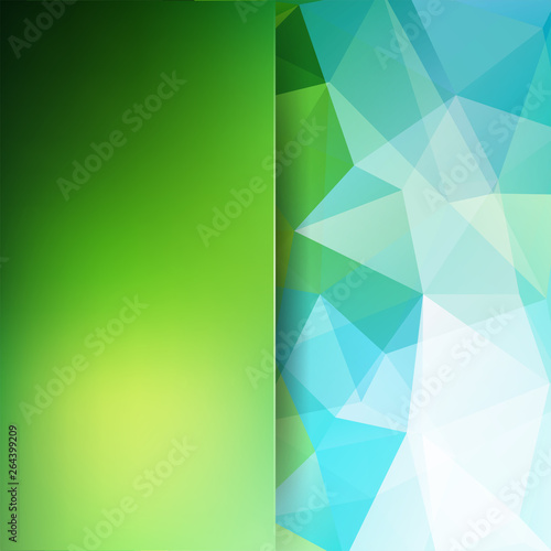 Background made of green, blue triangles. Square composition with geometric shapes and blur element. Eps 10