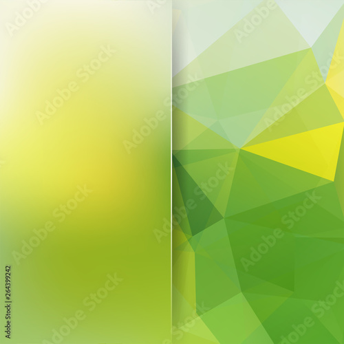 Background made of yellow, green triangles. Square composition with geometric shapes and blur element. Eps 10