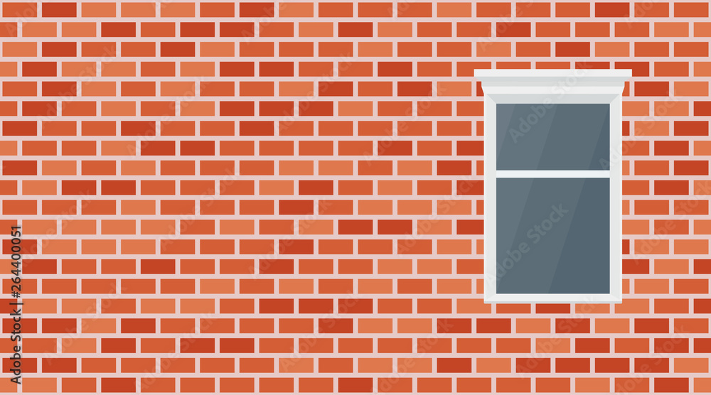 Vector red brick wall background. Old texture urban masonry. Vintage  architecture block wallpaper and window. Retro facade room illustration  Stock Vector | Adobe Stock