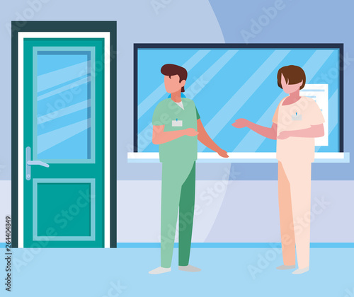 male medicine workers in hospital reception