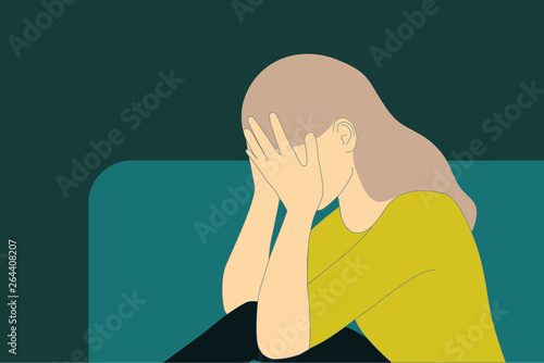 Sadness, pain, depression concept with woman crying vector illustration.