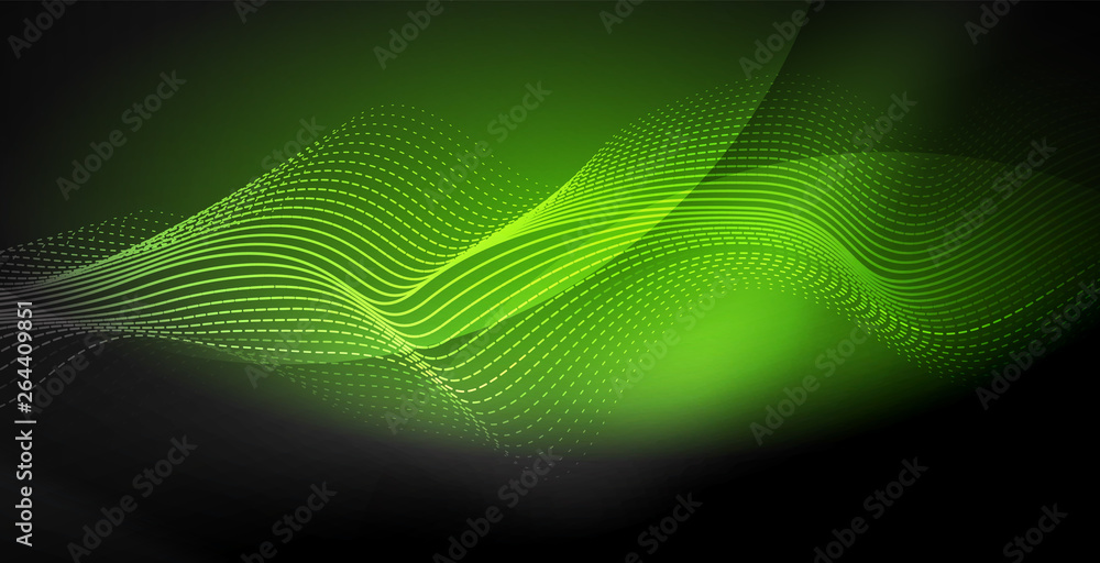 Glowing abstract wave on dark, shiny motion, magic space light. Techno abstract background Glowing abstract wave on dark, shiny motion, magic space light. Techno abstract background