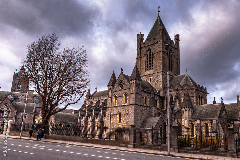 Fototapeta premium Dublin, Ireland – March 2019. Cathedral Church of the Holy Trinity, Roman Catholic Christ Church Cathedral in Dublin