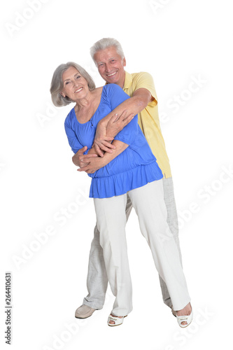 Wallpaper Mural Senior couple hugging isolated on white background, full length Torontodigital.ca