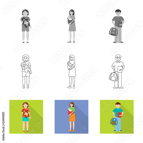 Isolated object of character and avatar sign. Collection of character and portrait stock vector illustration.