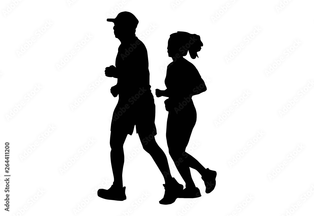silhouette male and female walking exercise for Health At area Stadium Outdoors