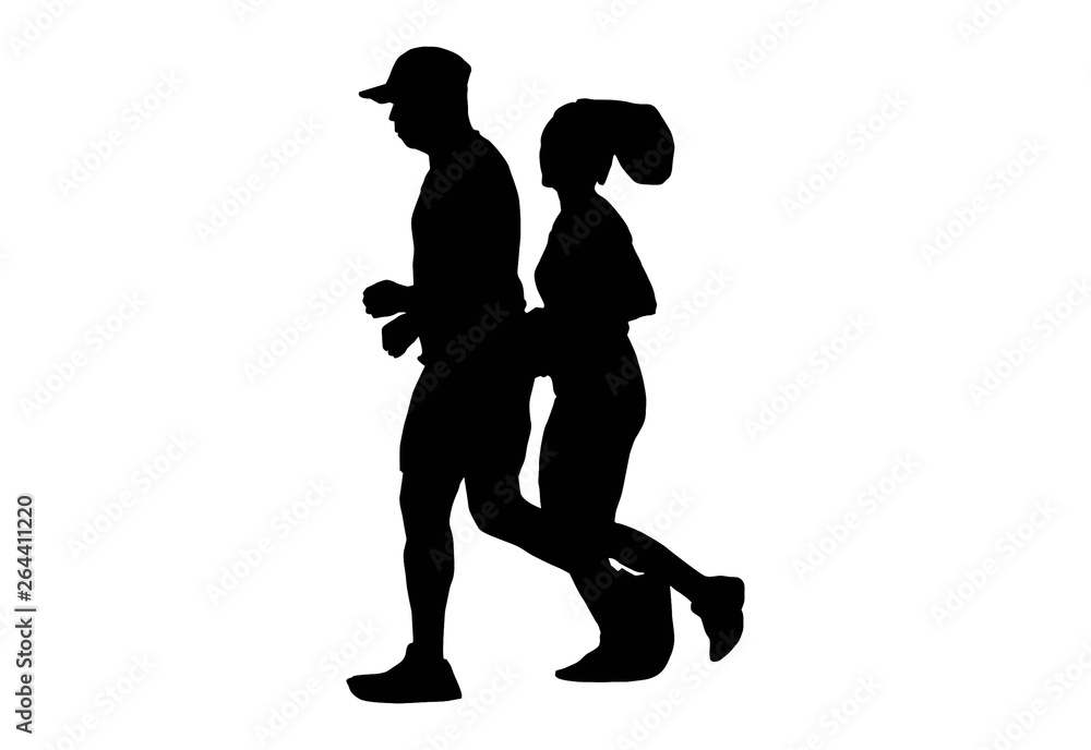 silhouette male and female walking exercise for Health At area Stadium Outdoors silhouette male and female walking exercise for Health At area Stadium Outdoors