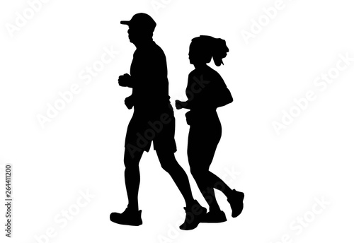 silhouette male and female walking exercise for Health At area Stadium Outdoors