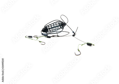 spiral cone feeders for fishing on a white background, isolate, close-up